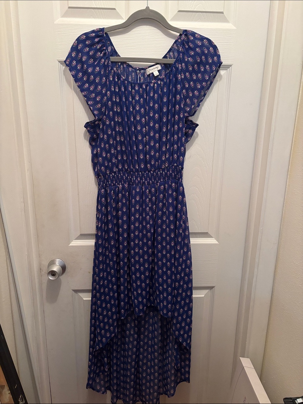 Olsenboye Navy Blue Floral High-Low Girls Dress